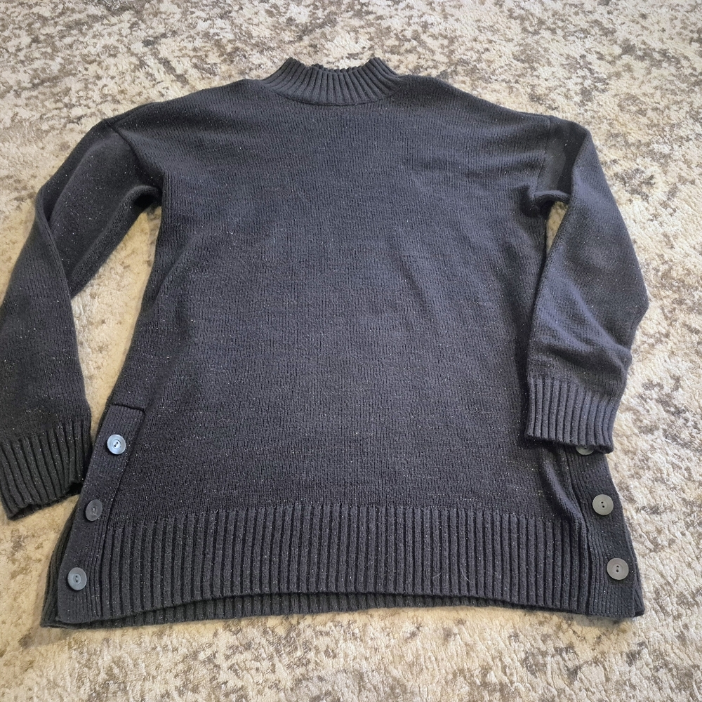 Lauren Conrad Xs Sweater Blue Soft Polyester Glitter Knit Button Side Hem
